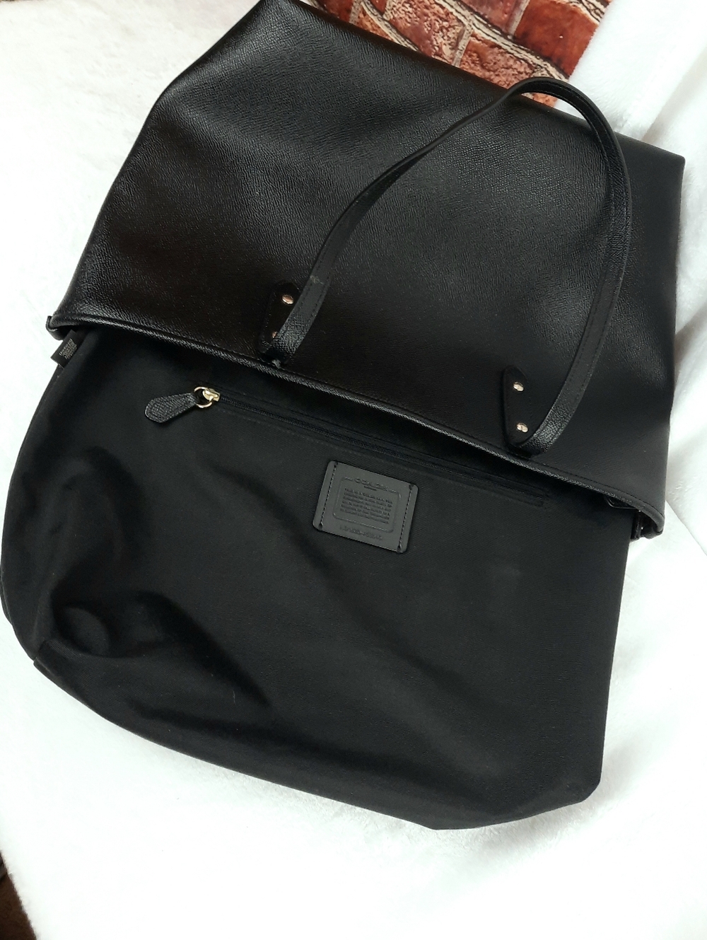 Coach Black Saffiano Leather Tote with Patterned Scarf Accent - Picture 10 of 11